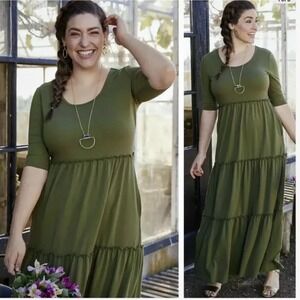 Matilda Jane Tiered Maxi Dress‎ Olive Green Casual Boho Fall Womens Size M
